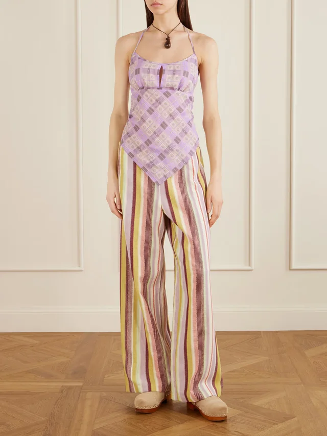 ANNA SUI Mesa striped cotton-blend straight-leg drawstring pants in Purple, photo 2 of 2 from NET-A-PORTER (Canada)