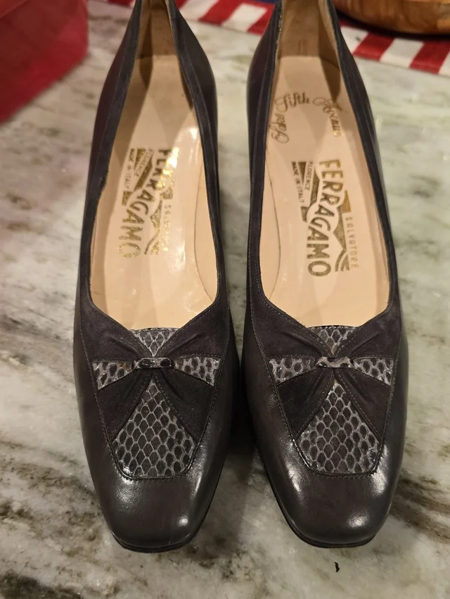Ferragamo Black Leather Pumps With Snakeskin Accent in black|gray Leather from Poshmark