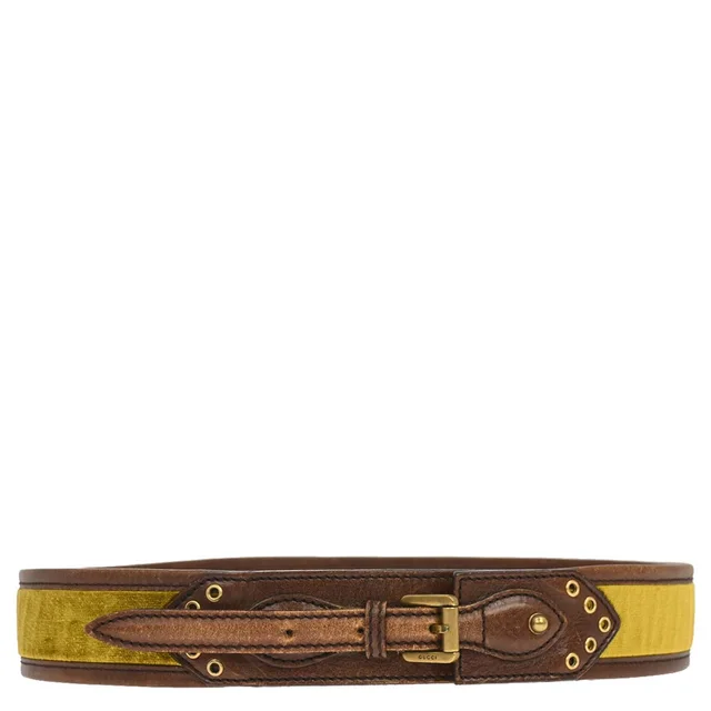 Gucci Brown Leather Velvet Belt #80/32 Small Good in Brown Velvet from AMORE Vintage Tokyo