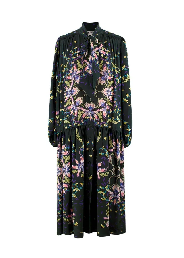 Givenchy Dark Green Floral-print Dress in Green Silk from HEWI