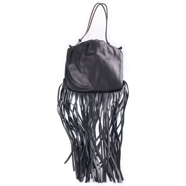 Bottega Veneta Fringe Shoulder Bag Black Leather in Black Leather from The Reluxe