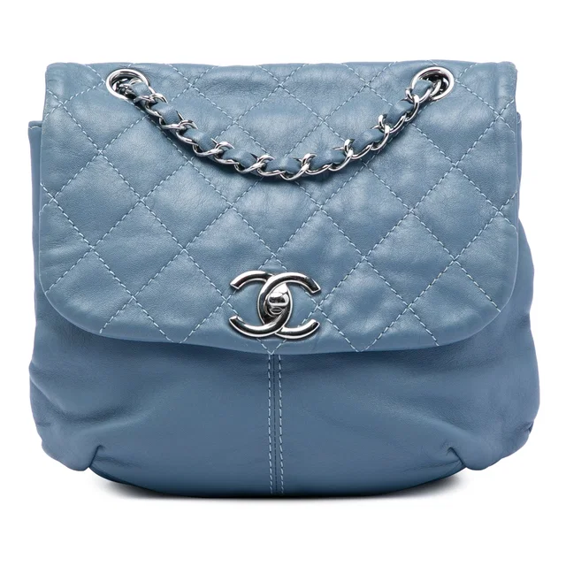 Blue Chanel Mini Quilted Lambskin Trianon Messenger Flap Crossbody Bag in Blue Lambskin from Designer Revival