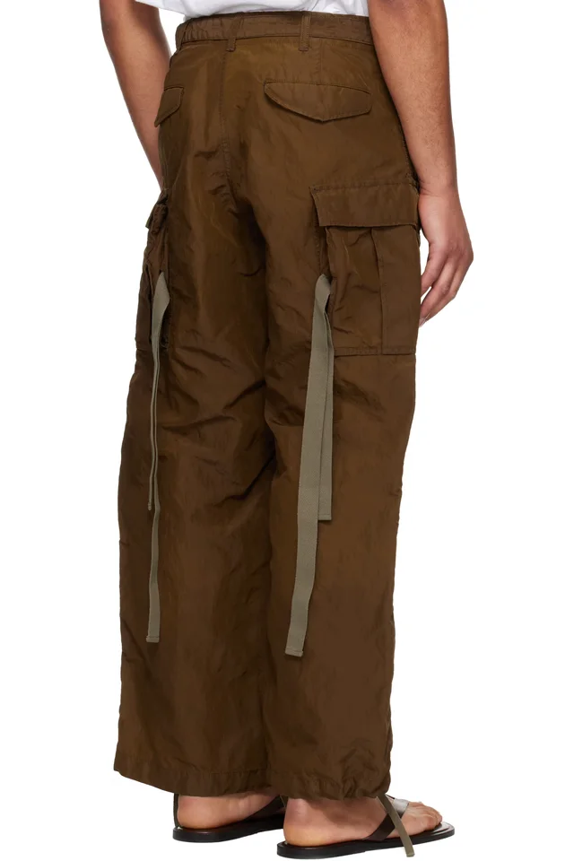 sacai Brown Treated Nylon Twill Cargo Pants, photo 3 of 4 from SSENSE