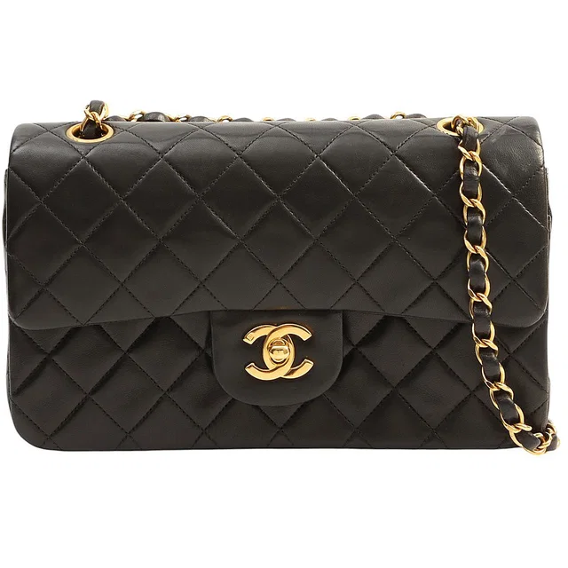 Chanel 1995 Classic Flap Chain Bag 23cm Black in Black Lambskin from VINTAGE QOO TOKYO