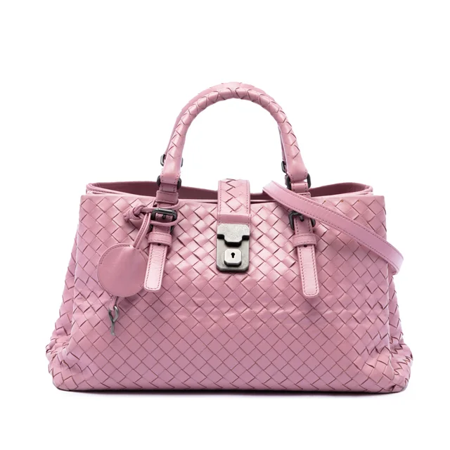 Pink Bottega Veneta Small Nappa Intrecciato Roma Satchel in Pink Nappa leather from Designer Revival