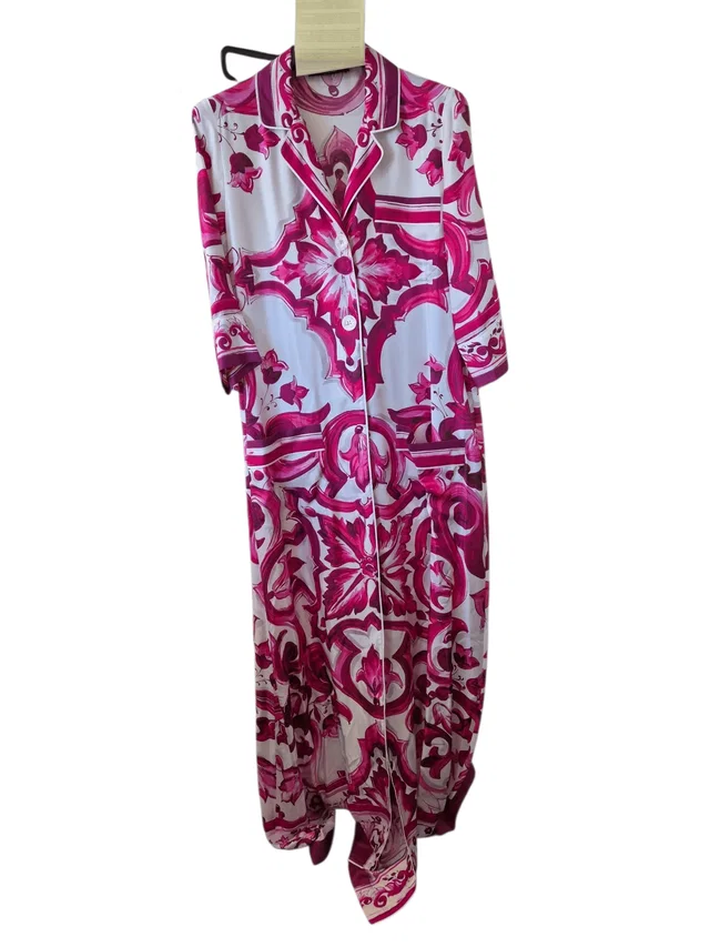 Dolce & Gabbana Dress Short Sleeve Pink Majolica Print in Pink from Luxury Promise
