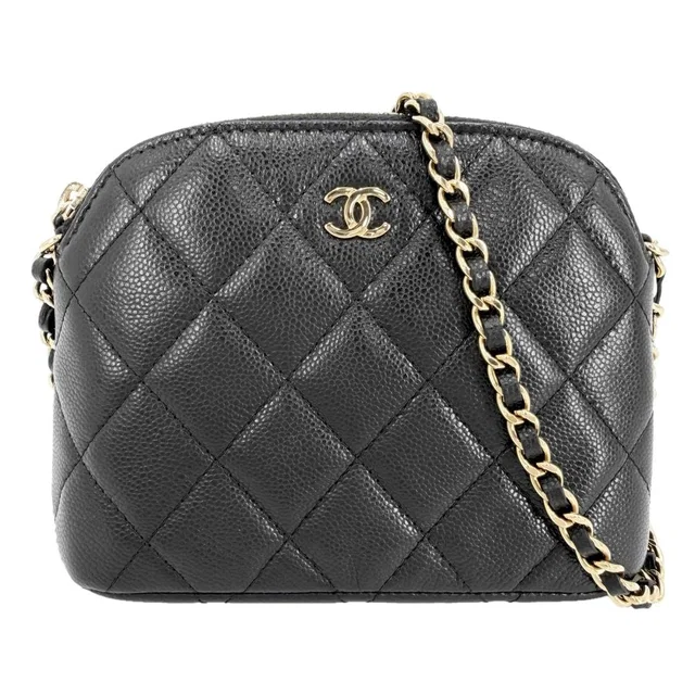Chanel Shoulder Bag Quilted Chain Pochette Crossbody CC Logo Caviar Leather in Caviar leather from The Reluxe
