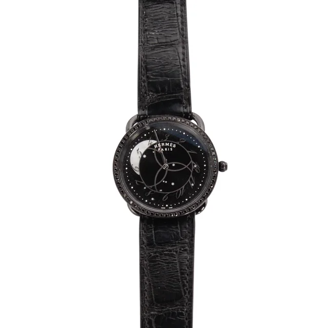 Hermès Stainless Steel & Diamond Arceau Ronde Des Heures Watch in Black from Blue Spinach