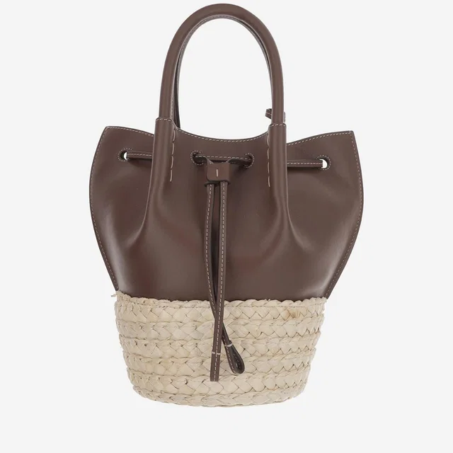 Tod's Straw And Leather Colorblock Bucket Bag — Brown Calfskin in Brown Calfskin from HEWI