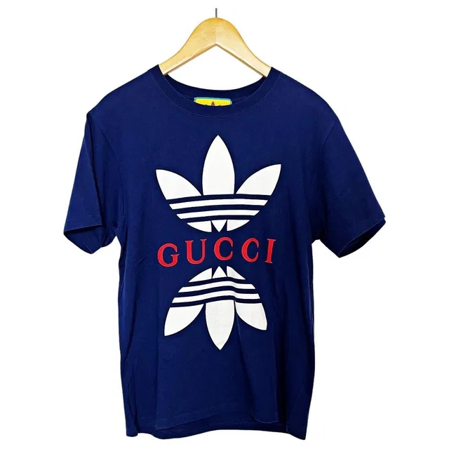 Gucci Adidas Collaboration Logo Print Short Sleeve T-Shirt Navy Size XS in Navy from The Reluxe
