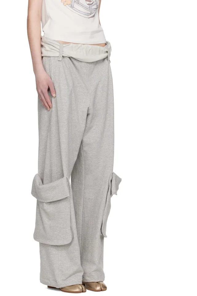 OPEN YY Gray Rolled Waist Sweat Cargo Pants, photo 2 of 4 from SSENSE