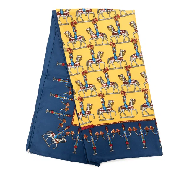 Blue Hermès Les Artificiers Silk Scarf 90 Scarves in Blue Silk from Designer Revival
