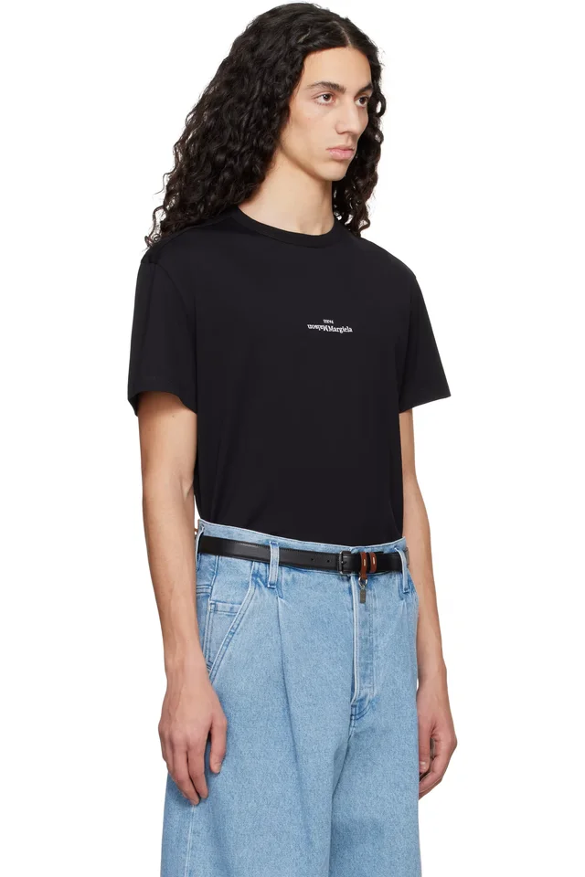 Maison Margiela Black Distorted Logo T-Shirt, photo 2 of 5 from SSENSE