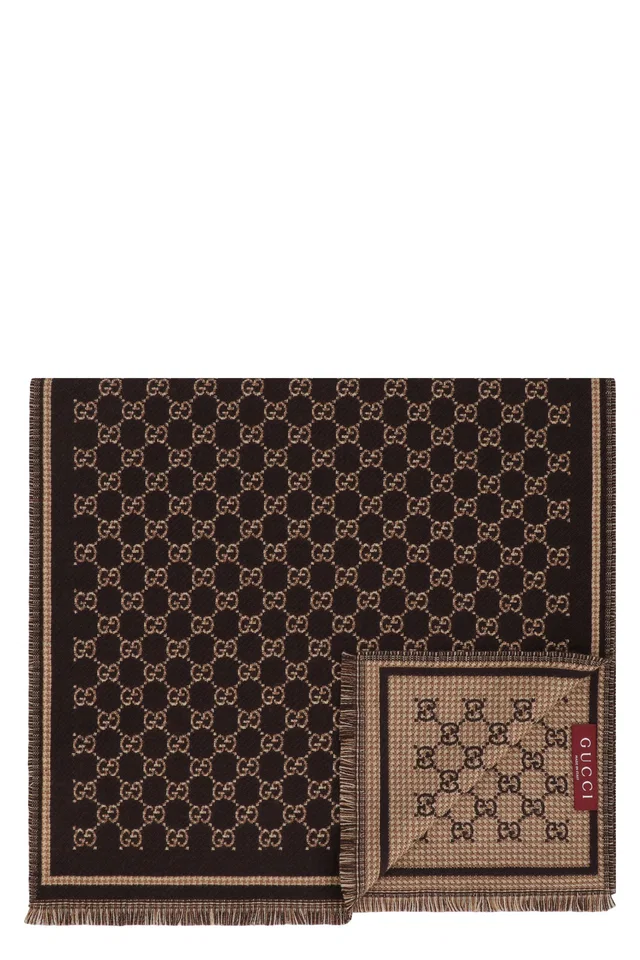 Gucci Gg Jacquard Wool Scarf — Brown Scarfs in Brown Wool from HEWI