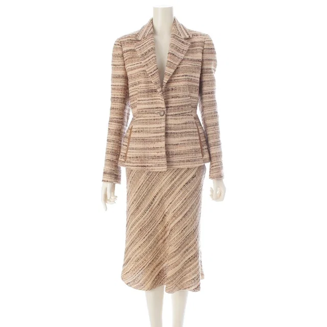 Prada Wool Tweed Vintage Border Suit Skirt Set Beige Natural 42 in Beige Tweed from The Reluxe