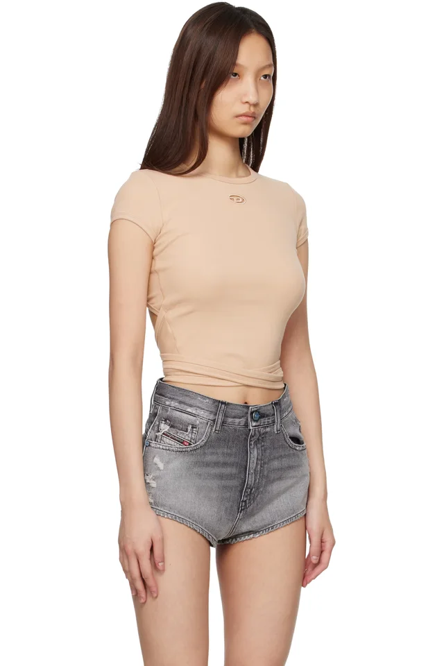 Diesel Pink Ribbed Wrap-Around Laces T-shirt, photo 2 of 4 from SSENSE