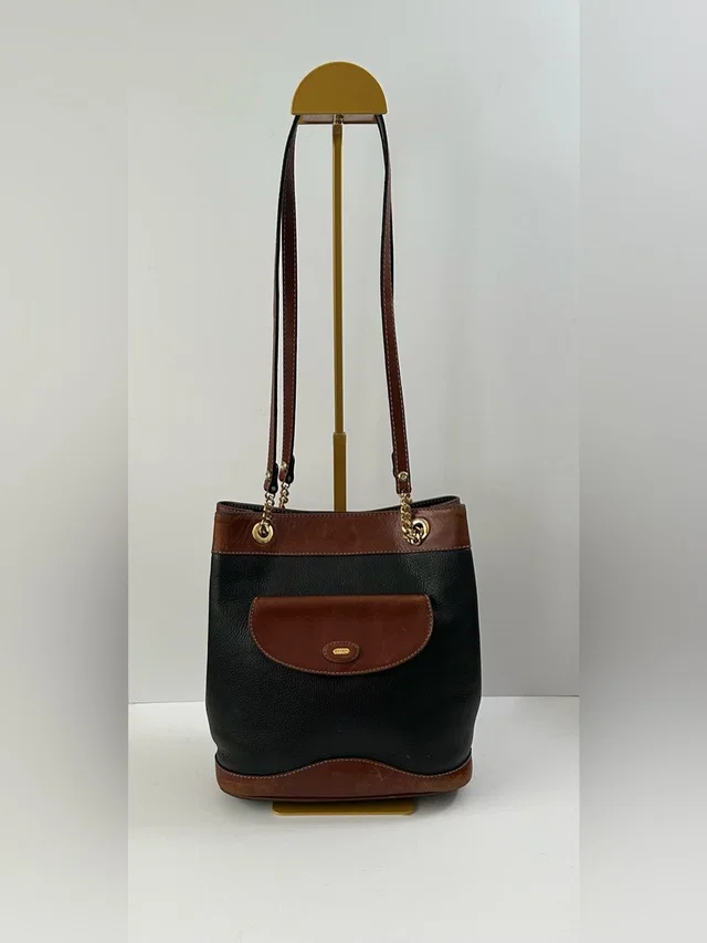 Bally Vintage 80’s Two-Tone Black And Brown Bucket Leather Shoulder Bag in black|brown|red Leather from Poshmark