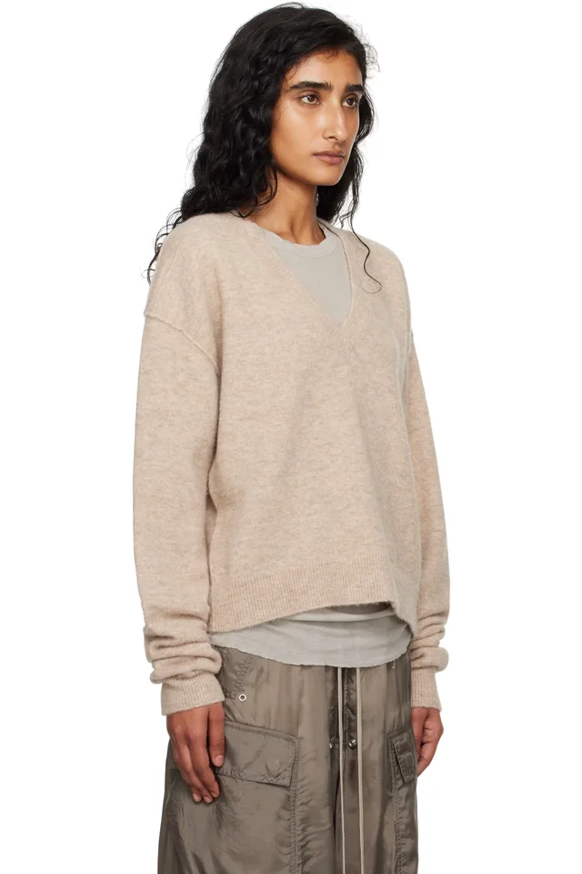 Rick Owens Gray Concordians Tommy V-Neck Sweater, photo 2 of 4 from SSENSE
