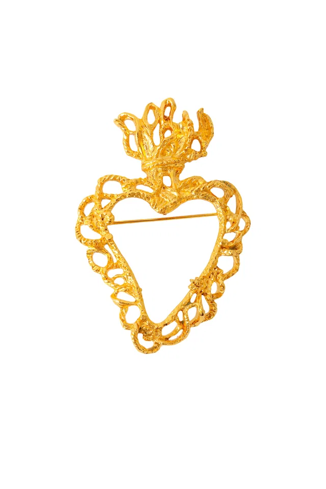 Christian Lacroix 1997 Limited Edition Gold Sacred Heart Brooch in Gold from Recess LA