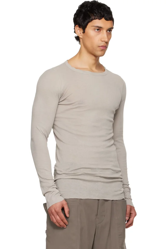 Rick Owens Gray Temple Rib LS T-shirt, photo 2 of 4 from SSENSE