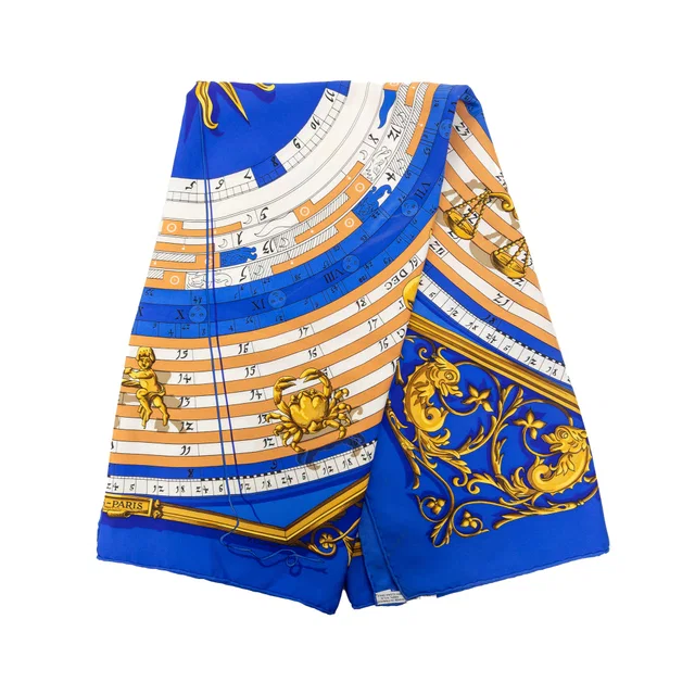 Blue Hermès Astrologie Forever Silk Scarf 90 Scarves in Blue Silk from Designer Revival