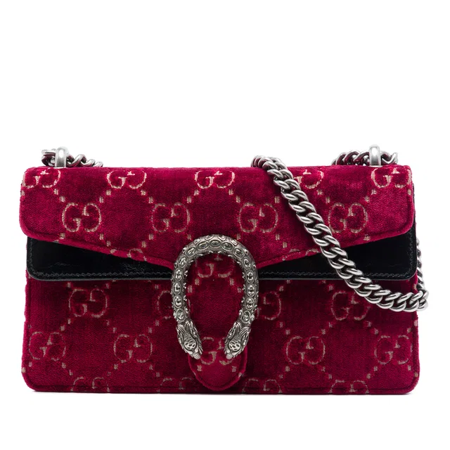 Red Gucci Medium GG Velvet Dionysus Crossbody in Red Velvet from Designer Revival