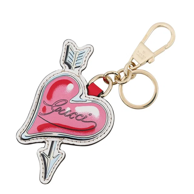 Gucci Playful Heart Key Ring Pink/White/Beige842695 JAAJO 8084 GG Supreme Leather in White Leather from GALLERY RARE