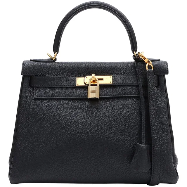 Hermès 2001 Kelly 28 Black in Black Clemence leather from VINTAGE QOO TOKYO