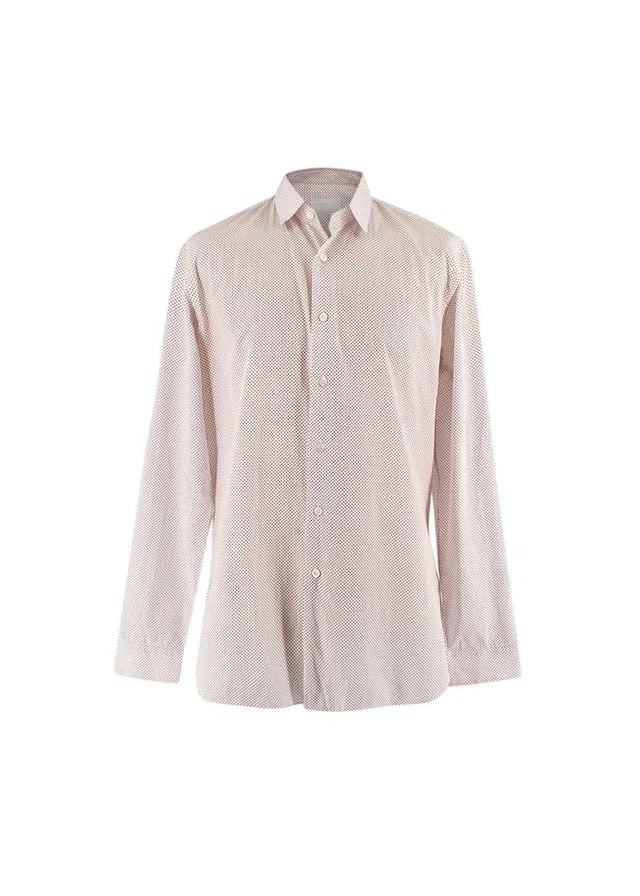 Prada Red & Blue Square Print Button Down Shirt in Red from HEWI