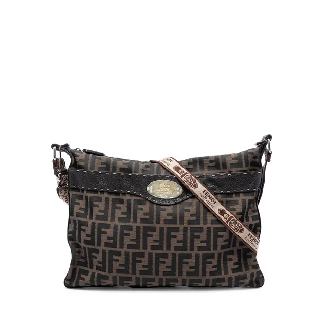 Brown Fendi Zucca Canvas Selleria Crossbody in Brown Canvas from Designer Revival