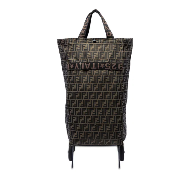 Brown Fendi Zucca Canvas Foldable Jolly Trailer Rolling Cart Travel Bag in Brown Canvas from Designer Revival