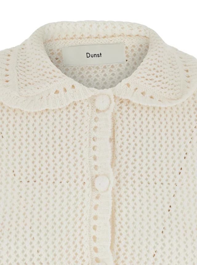 DUNST White Sweater with classic collar and crochet work in Linen and Cotton blend Woman in White 55% Linen 45% Cotton, photo 6 of 6 from Gaudenzi Boutique