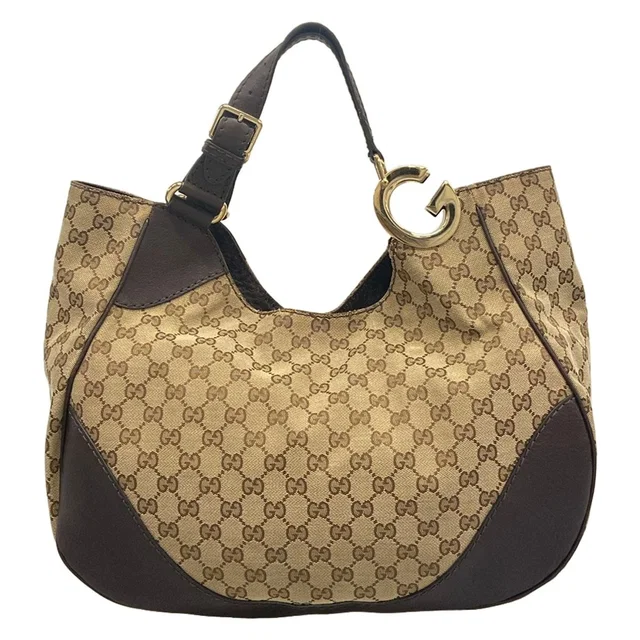 Gucci Tote Bag GG Pattern Charlotte Beige Dark Brown Leather in Brown Leather from The Reluxe