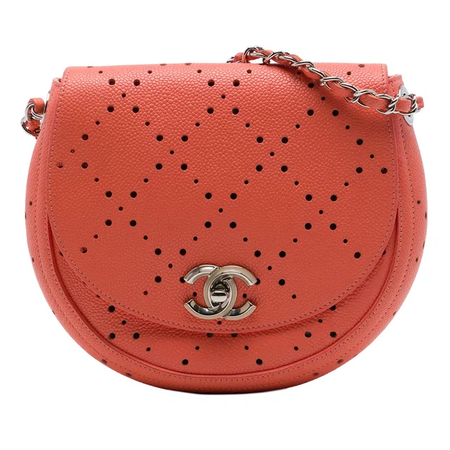 Orange Chanel Small CC Perforated Caviar Messenger Flap Crossbody Bag in Orange Caviar leather from Designer Revival