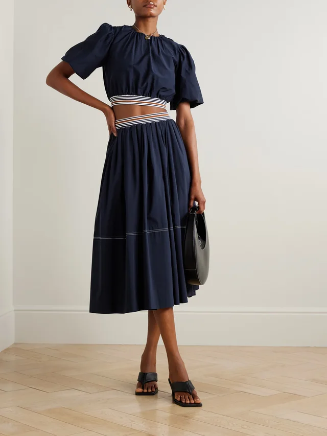 VERONICA BEARD Gabriela cropped striped cotton and silk-blend blouse in Blue, photo 2 of 2 from NET-A-PORTER (Canada)