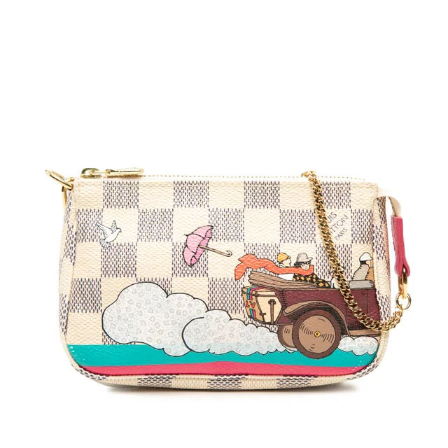 White Louis Vuitton Damier Azur Evasion Mini Pochette Accessoires Handbag in White Canvas from Designer Revival