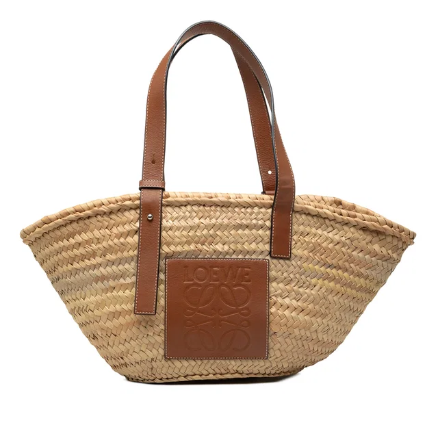 Brown LOEWE Medium Raffia Anagram Basket Tote in Brown Raffia from Designer Revival
