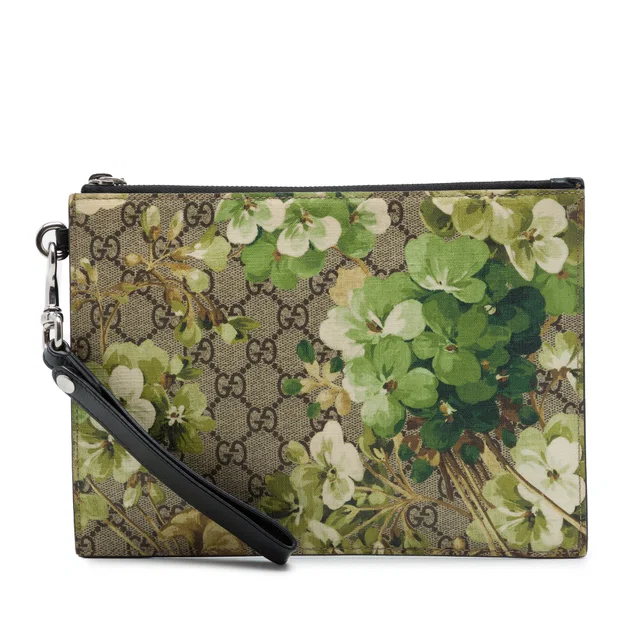 Beige Gucci GG Supreme Blooms Clutch in Beige Coated canvas from Designer Revival