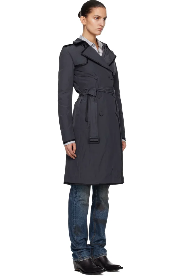AARON ESH Navy Nylon Trench Coat, photo 2 of 4 from SSENSE