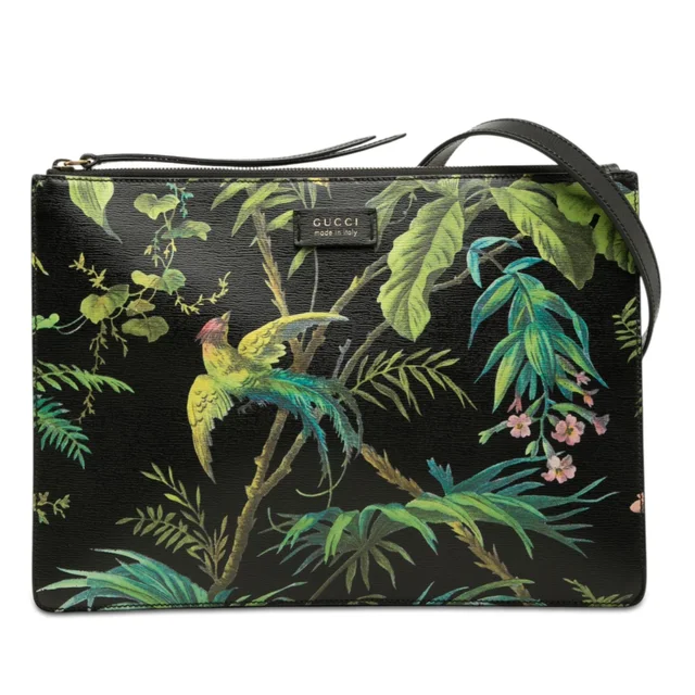 Black Gucci Calfskin Tropical Bird Print Crossbody in Black Calfskin from Designer Revival, photo 1 of 1