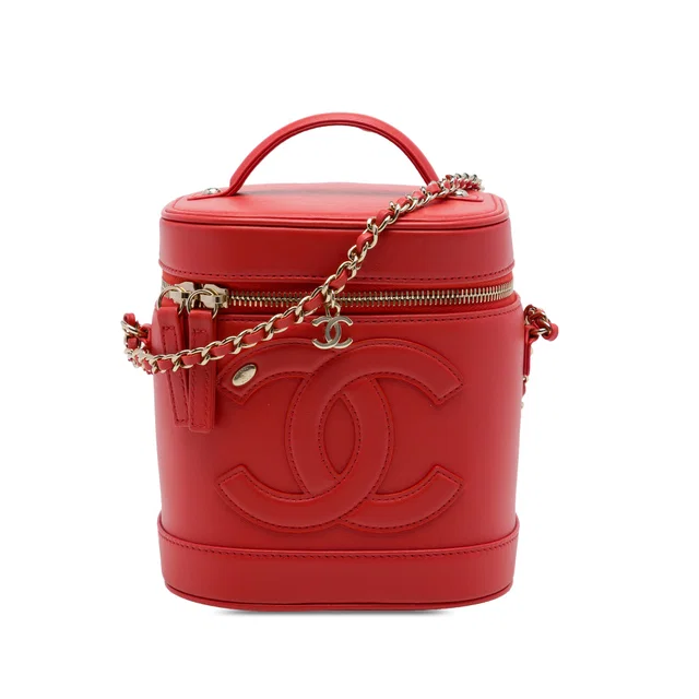 Red Chanel CC Lambskin Vanity Case Satchel in Red Lambskin from Designer Revival