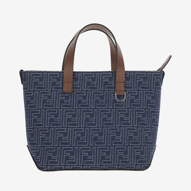 Fendi Ff Logo-Jacquard Cotton Tote Bag — Navy in Navy Leather from HEWI