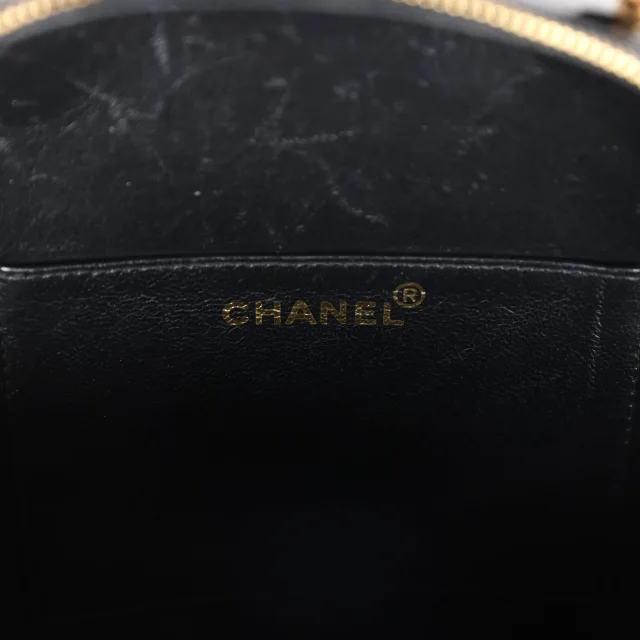 Chanel Vintage Round Vanity Bag Black, White Patent Leather Antique Gold Hardware in Black Patent leather from Madison Avenue Couture, photo 9 of 9