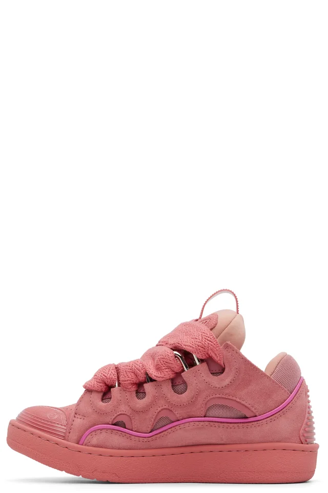 Lanvin Pink Monochrome Suede Curb Sneakers, photo 3 of 5 from SSENSE