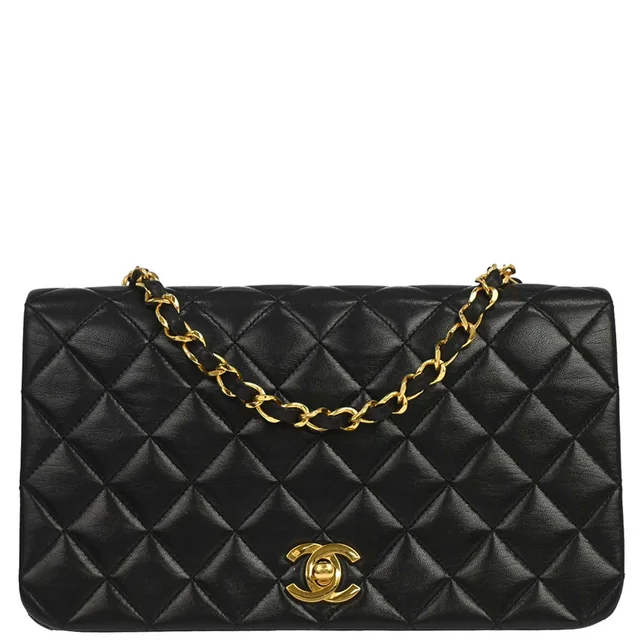 Chanel 1989-1991 Black Lambskin Turnlock Small Full Flap Shoulder Bag in Black Lambskin from AMORE Vintage Tokyo