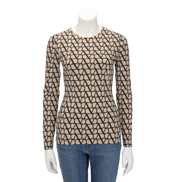 Valentino Garavani Jersey Vlogo Signature Long Sleeve Top L in Beige from Blue Spinach