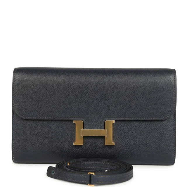 Hermès Constance Wallet To Go Bleu Nuit Evercolor Gold Hardware in Navy Leather from Madison Avenue Couture