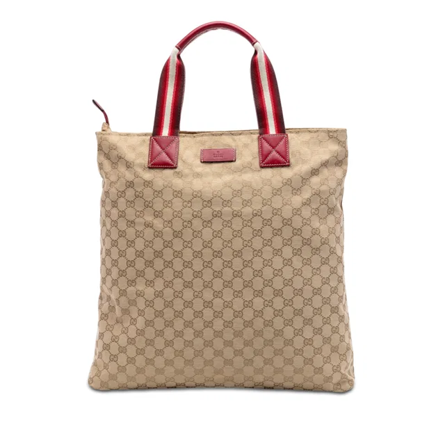 Beige Gucci GG Canvas Web Vertical Tote in Beige Canvas from Designer Revival