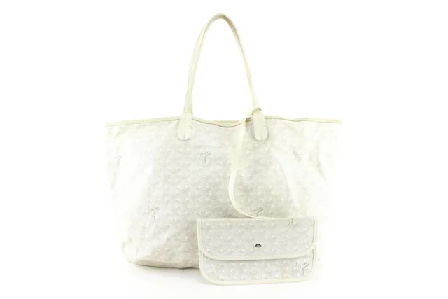 Goyard White Chevron St Louis Tote PM with Pouch in White Canvas from Bagriculture