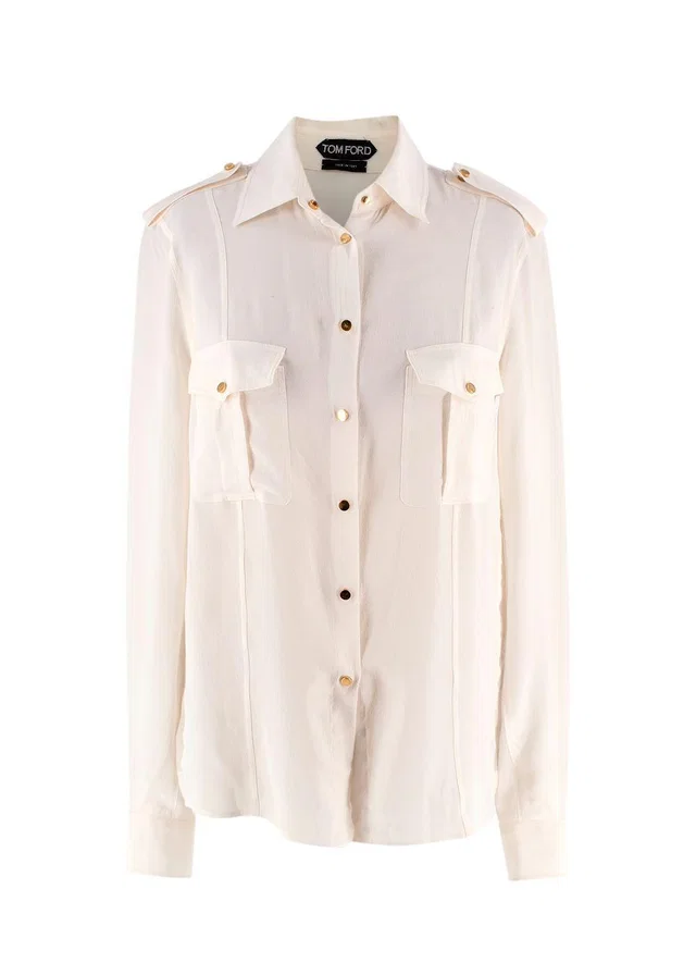 Tom Ford Cream Silk Crepe Shirt in White Silk from HEWI